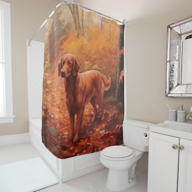 Irish Red Setter im Herbst Leaves Fall Inspiriert Duschvorhang (Beispiel)