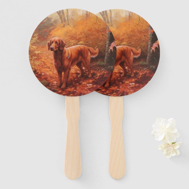 Irish Red Setter im Herbst Leaves Fall Inspiriert Fächer (Vorne und Hinten)
