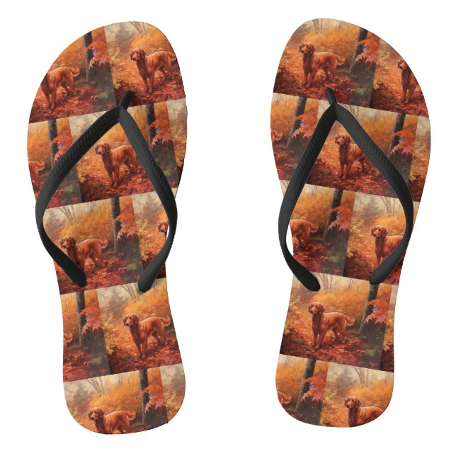 Irish Red Setter im Herbst Leaves Fall Inspiriert Flip Flops (Fußbett)