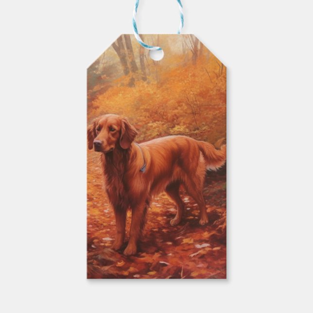 Irish Red Setter im Herbst Leaves Fall Inspiriert Geschenkanhänger (Vorderseite)