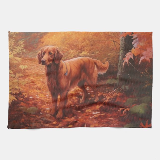 Irish Red Setter im Herbst Leaves Fall Inspiriert Geschirrtuch (Horizontal)