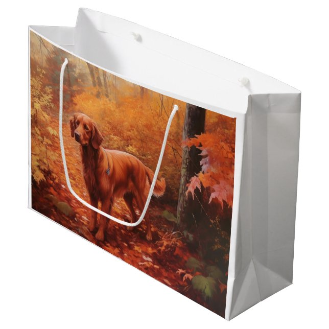 Irish Red Setter im Herbst Leaves Fall Inspiriert Große Geschenktüte (Vorderseite Schrägansicht)