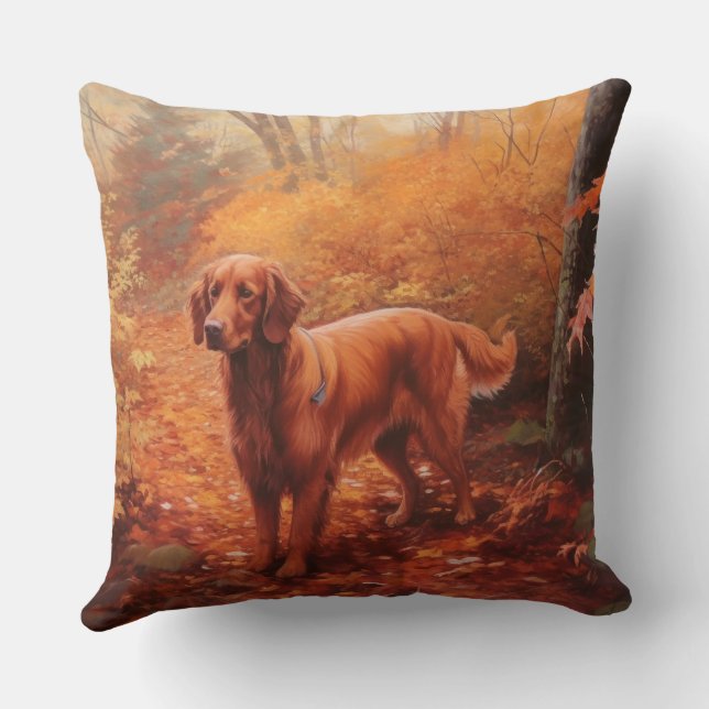 Irish Red Setter im Herbst Leaves Fall Inspiriert Kissen (Rückseite)