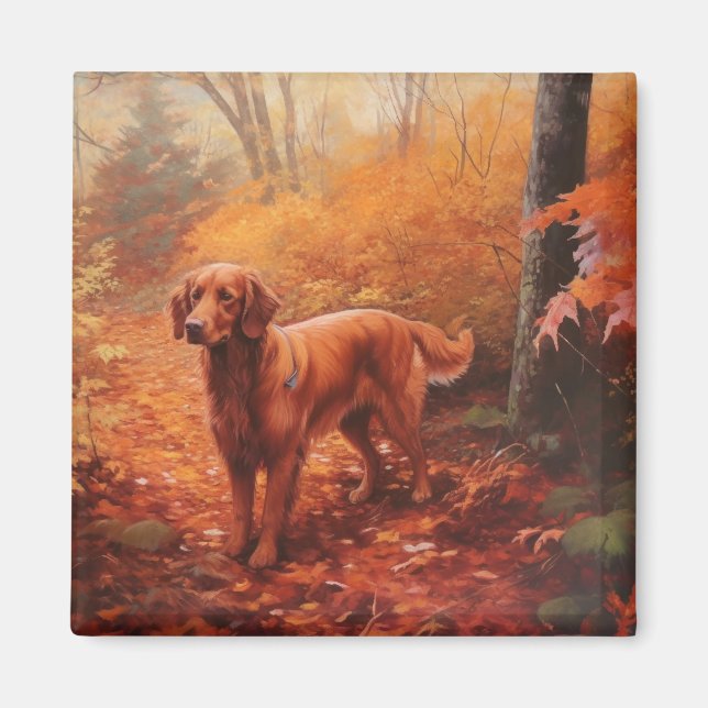 Irish Red Setter im Herbst Leaves Fall Inspiriert Magnet (Vorne)