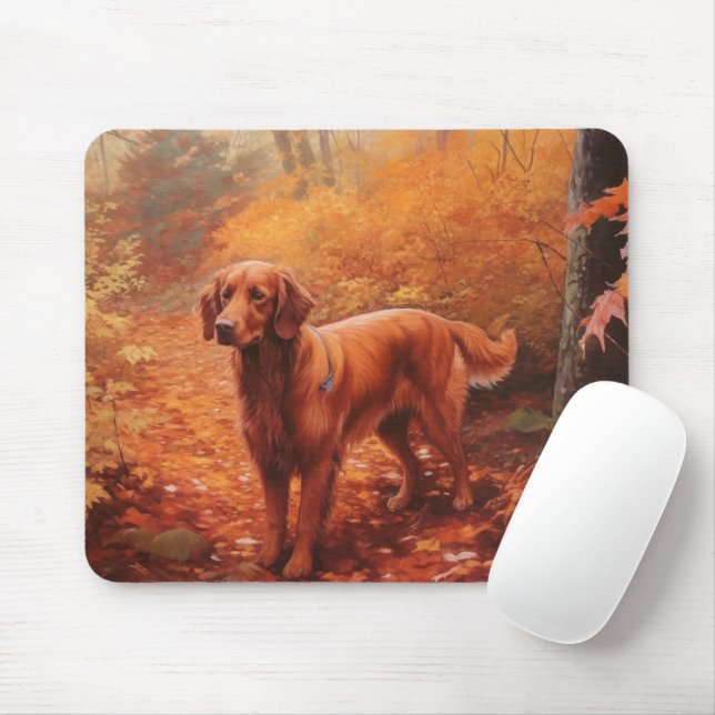 Irish Red Setter im Herbst Leaves Fall Inspiriert Mousepad (Mit Mouse)