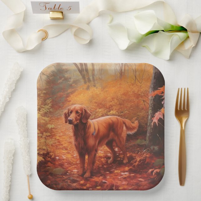 Irish Red Setter im Herbst Leaves Fall Inspiriert Pappteller (Hochzeit)