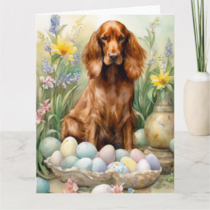 Irish Red Setter mit Ostereiern Karte