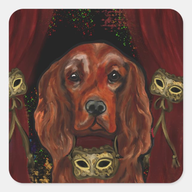 Irish Red Setter Postkarte Quadratischer Aufkleber (Vorderseite)