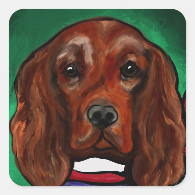 Irish Red Setter Quadratischer Aufkleber (Vorderseite)
