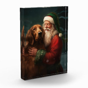 Irish Red Setter Santa Claus Festliche Weihnachten Fotoblock