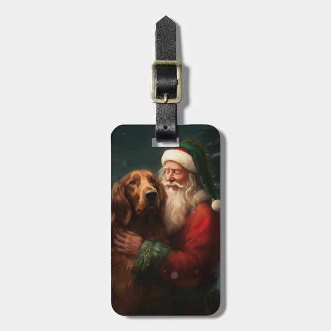 Irish Red Setter Santa Claus Festliche Weihnachten Gepäckanhänger (Vorderseite vertikal)