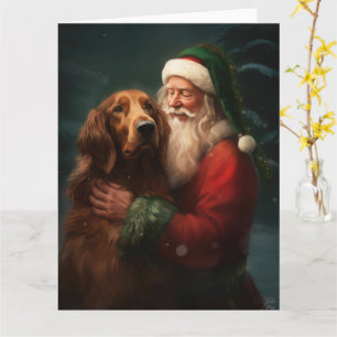 Irish Red Setter Santa Claus Festliche Weihnachten Karte
