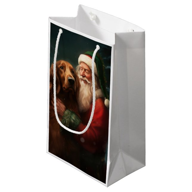 Irish Red Setter Santa Claus Festliche Weihnachten Kleine Geschenktüte (Vorderseite Schrägansicht)