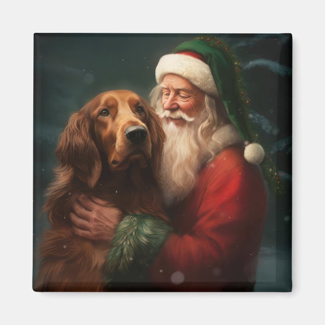 Irish Red Setter Santa Claus Festliche Weihnachten Magnet (Vorne)