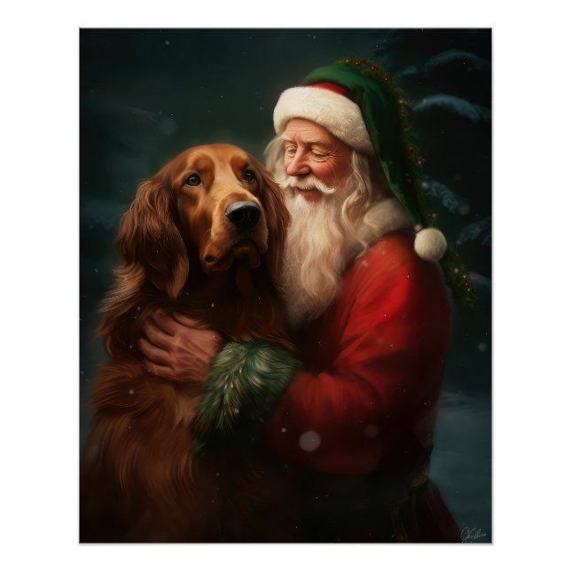 Irish Red Setter Santa Claus Festliche Weihnachten Poster (Vorderseite)