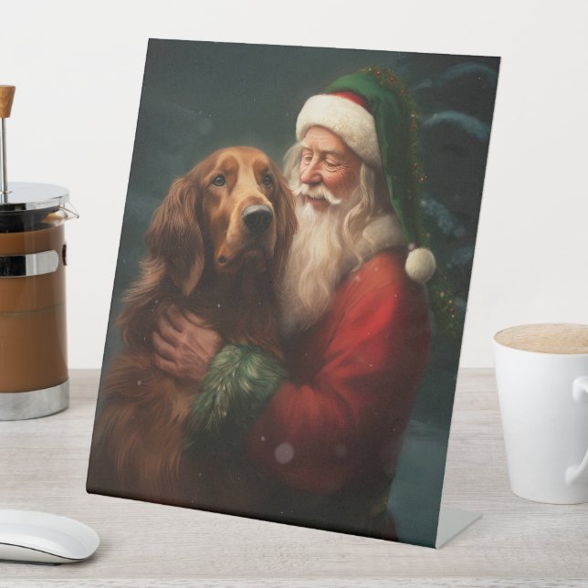 Irish Red Setter Santa Claus Festliche Weihnachten Sockelschild (In Situ)