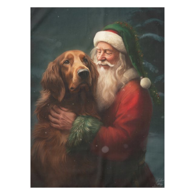 Irish Red Setter Santa Claus Festliche Weihnachten Tischdecke (Vorderseite)