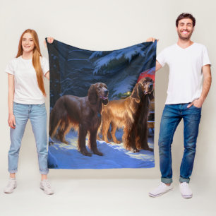 Irish Red Setter Snowy Sleigh Weihnachtsdekor Fleecedecke