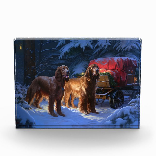 Irish Red Setter Snowy Sleigh Weihnachtsdekor Fotoblock (Vorderseite)