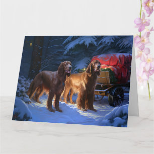 Irish Red Setter Snowy Sleigh Weihnachtsdekor Karte