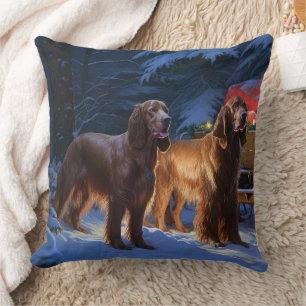 Irish Red Setter Snowy Sleigh Weihnachtsdekor Kissen