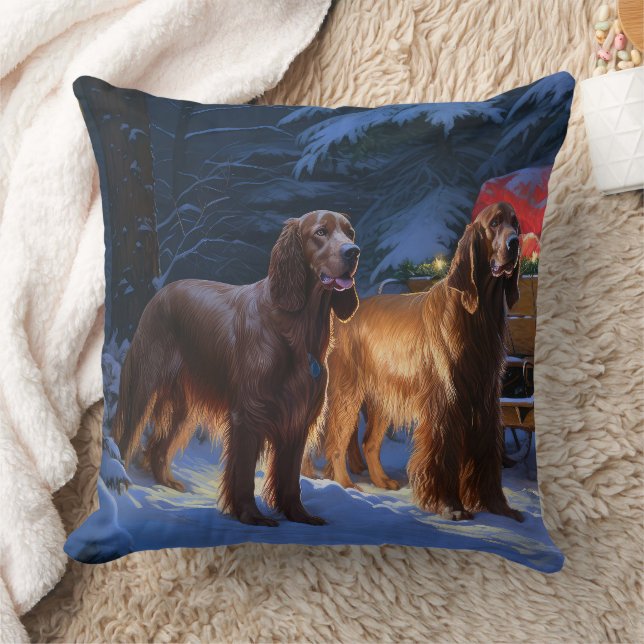 Irish Red Setter Snowy Sleigh Weihnachtsdekor Kissen (Decke)