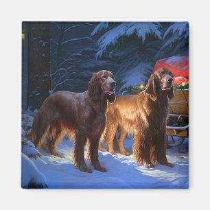 Irish Red Setter Snowy Sleigh Weihnachtsdekor Magnet