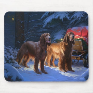 Irish Red Setter Snowy Sleigh Weihnachtsdekor Mousepad