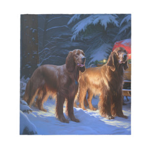 Irish Red Setter Snowy Sleigh Weihnachtsdekor Notizblock