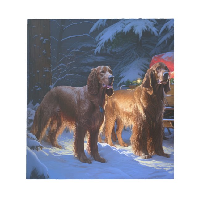 Irish Red Setter Snowy Sleigh Weihnachtsdekor Notizblock (Vorderseite)