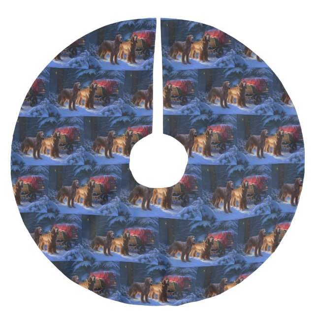 Irish Red Setter Snowy Sleigh Weihnachtsdekor Polyester Weihnachtsbaumdecke (Vorderseite)