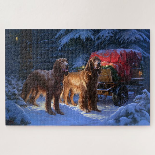 Irish Red Setter Snowy Sleigh Weihnachtsdekor Puzzle (Horizontal)