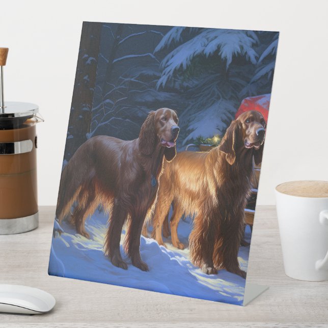 Irish Red Setter Snowy Sleigh Weihnachtsdekor Sockelschild (In Situ)