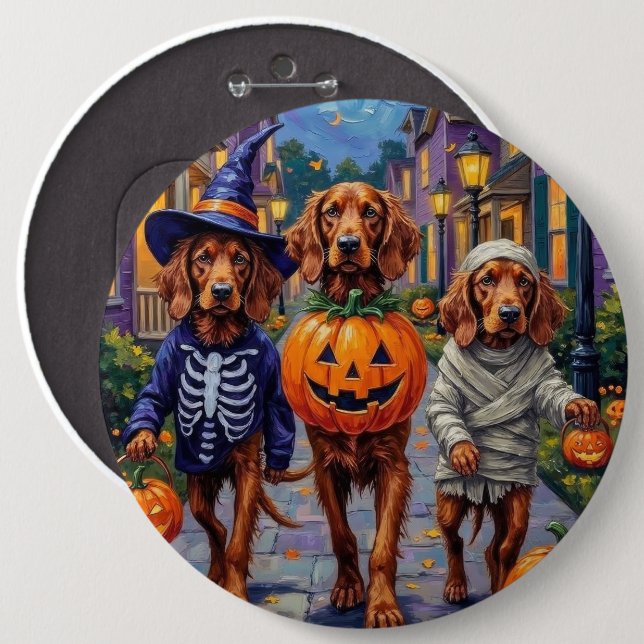 Irish Red Setter Trick-or-Treating Halloween Button (Vorne & Hinten)