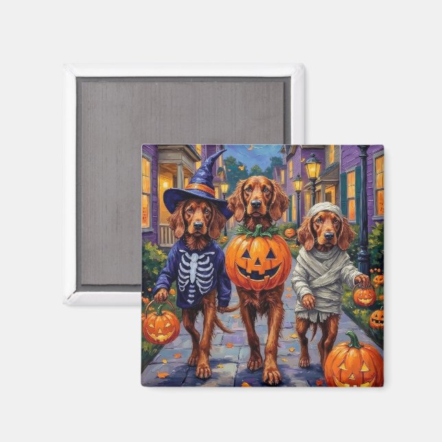 Irish Red Setter Trick-or-Treating Halloween Magnet (Vorderseite/Rückseite)