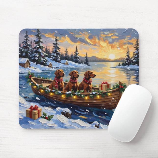 Irish Red Setter Weihnachtsboot Urlaub Mousepad (Mit Mouse)