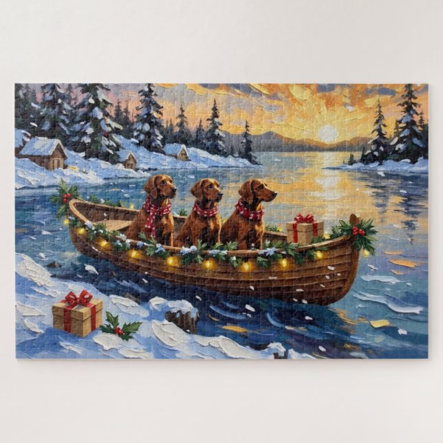 Irish Red Setter Weihnachtsboot Urlaub Puzzle (Horizontal)