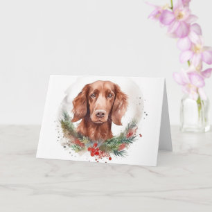 Irish-Red-Setter-Weihnachtskranz Festiver Hund Karte