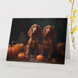 Irish Red Setter Welpe Herbstfreude Kürbis Karte