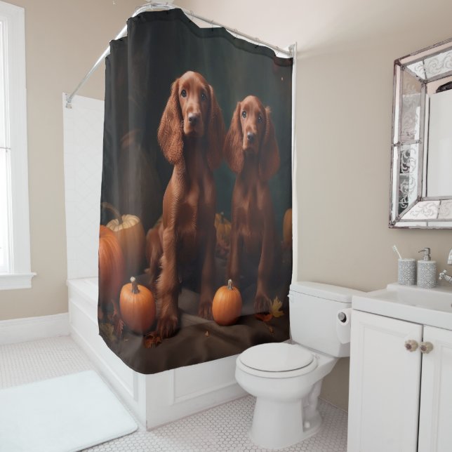 Irish Red Setter Welppy Autumn Delight Pumpkin Duschvorhang (Beispiel)