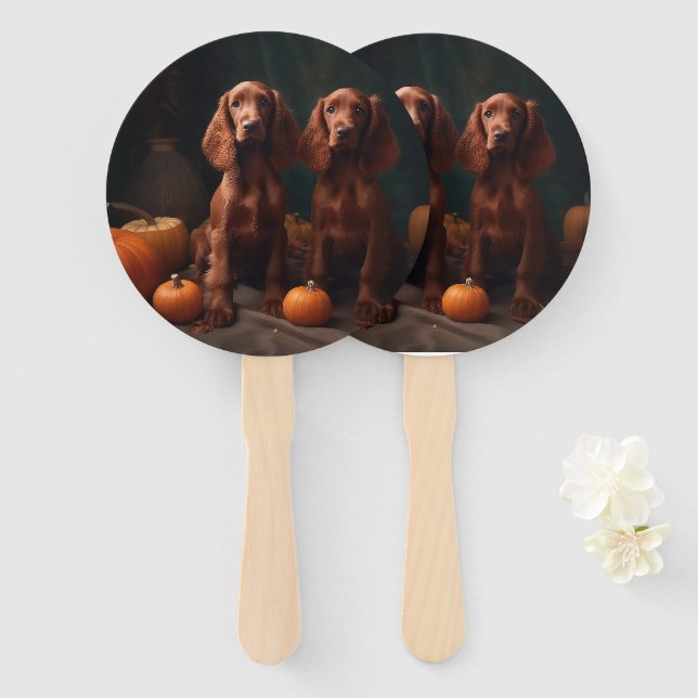 Irish Red Setter Welppy Autumn Delight Pumpkin Fächer (Vorne und Hinten)