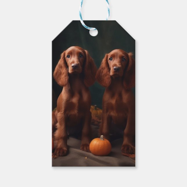 Irish Red Setter Welppy Autumn Delight Pumpkin Geschenkanhänger (Vorderseite)