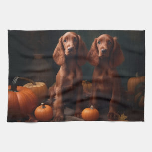 Irish Red Setter Welppy Autumn Delight Pumpkin Geschirrtuch
