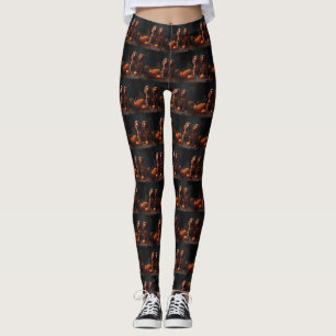 Irish Red Setter Welppy Autumn Delight Pumpkin Leggings