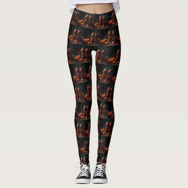 Irish Red Setter Welppy Autumn Delight Pumpkin Leggings (Vorderseite)