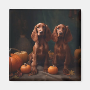 Irish Red Setter Welppy Autumn Delight Pumpkin Magnet