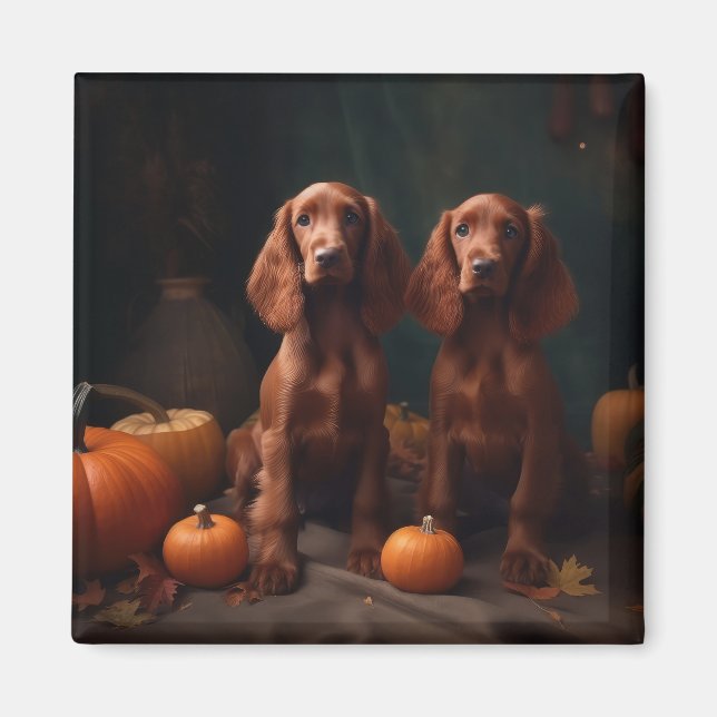 Irish Red Setter Welppy Autumn Delight Pumpkin Magnet (Vorne)