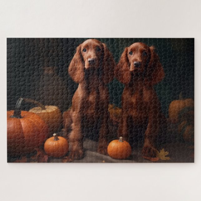 Irish Red Setter Welppy Autumn Delight Pumpkin Puzzle (Horizontal)
