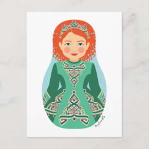 Irish Redhead Dancer Matryoshka Postcard Postkarte