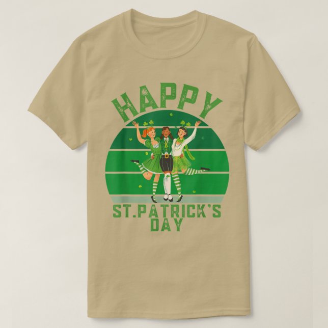 Irish Retro Sunset Kleeblatt, Happy St Patrick's D T-Shirt (Design vorne)